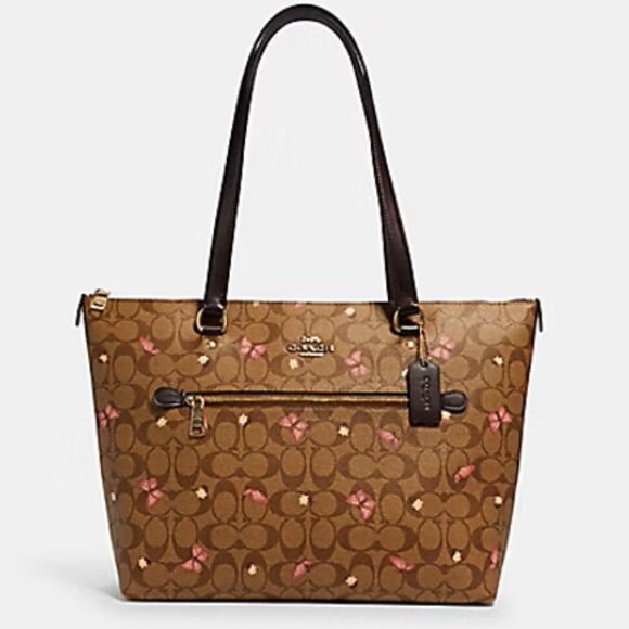 NEW Coach Gallery Tote with Pink Butterflies Floral Flowers 2712 Khaki - Picture 16 of 16